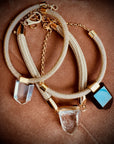 Lola | Natural Clear Quartz Pendant on Woven Metallic Cord