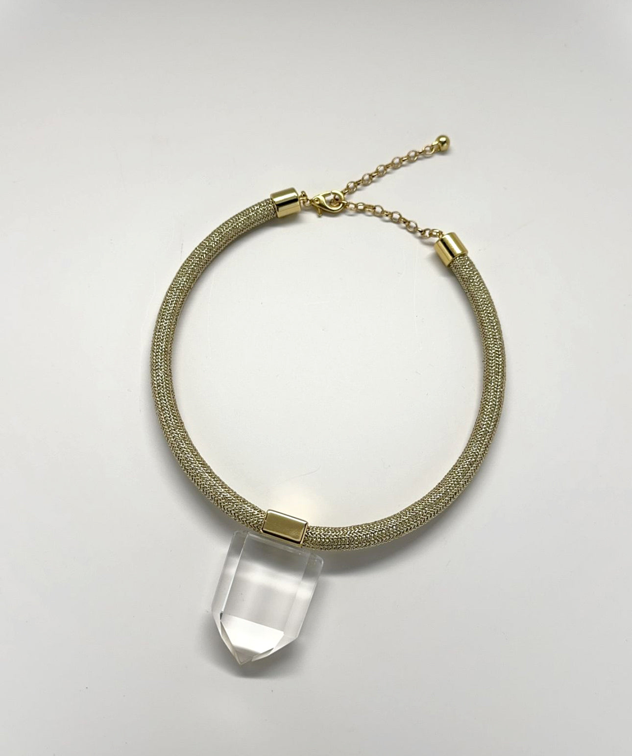 Lola  | Natural Clear Quartz Pendant on Woven Metallic Cord