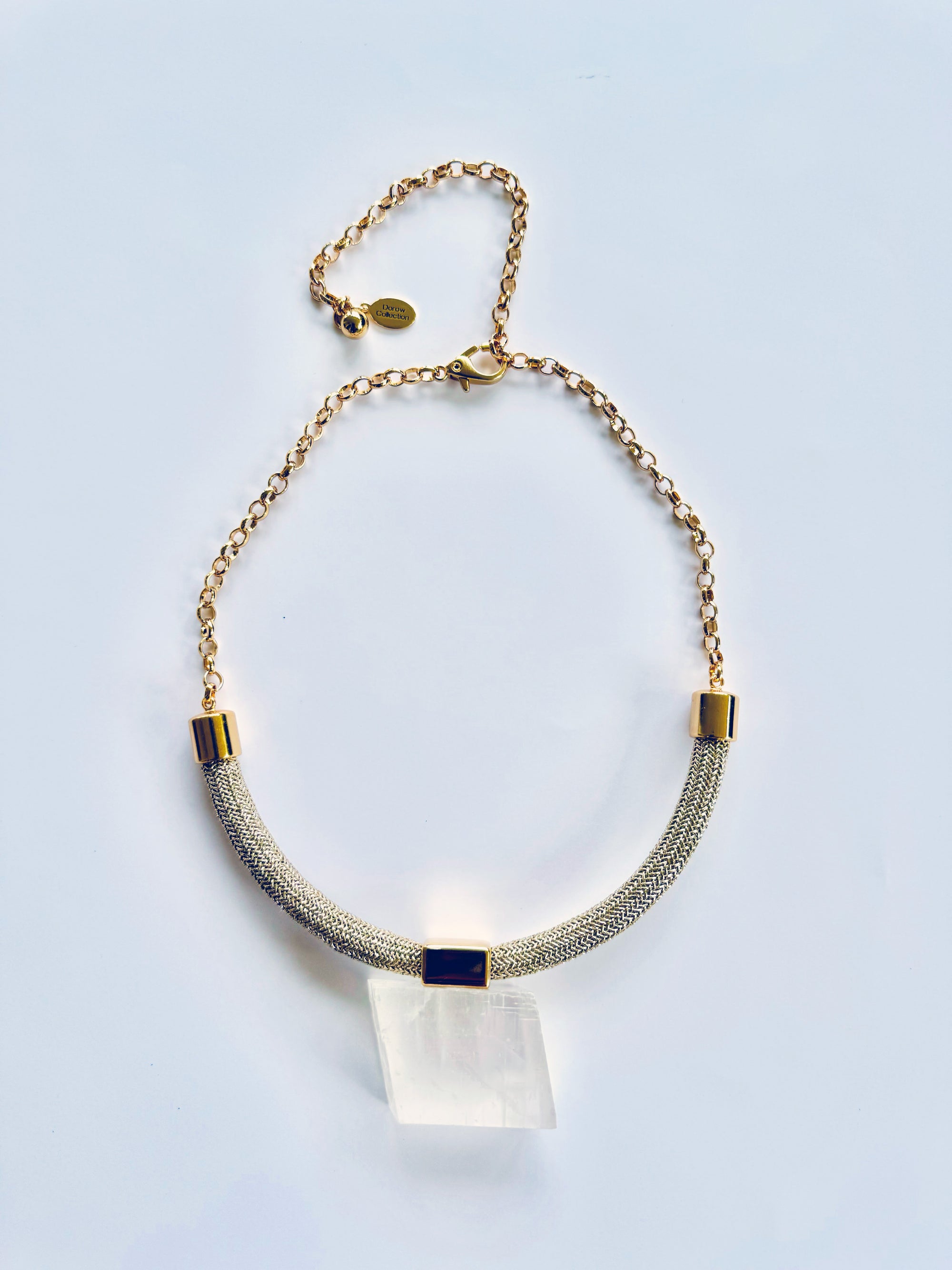 Luckie | Squared Optical Calcite Pendant on Woven Metallic Cord